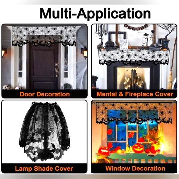 Halloween 3-pack Lamp Shade Cover Decoration - Black Lace - 20 x 60 in - Picture 3 of 7